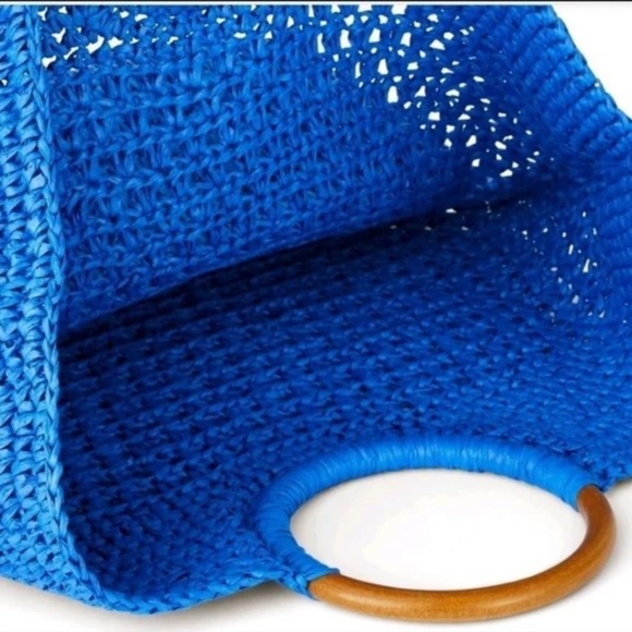 NWT Tabitha Brown for Target Avocado Tassel Woven Straw Tote Bag Blue - Picture 3 of 7